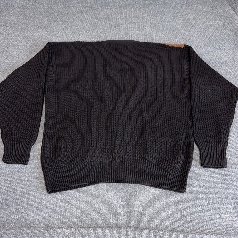 Vintage Grandpa Cardigan Sweater Men Medium Black Oversized Elbow Shoulder Patch - Picture 7 of 8